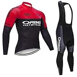 Fenovel Maillot Ciclismo Hombre Manga Larga y Culotte de 20D Gel Largo Mtb con Tirantes Equipos Profesionales, Conjunto de Ropa Ciclismo Hombre Otoño
