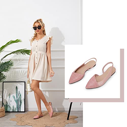 Womens Slingback Flats Closed Pointed Toe Animal Print Low Heel Shoes Slip On Comfortable Sandals 6.5 Pink #TOP1