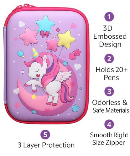 Image of KHODIYAR Enterprise Premium Eva 3D Cover Large Capacity Pencil Case Compartments, School Pouch Stylish Pen Holder (Pink Unicorn)