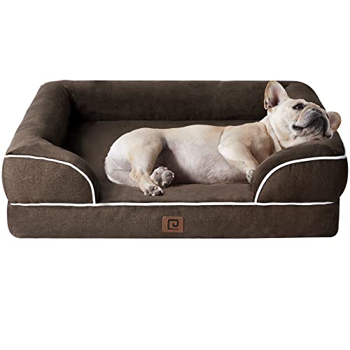 Image of EHEYCIGA Orthopedic Dog Bed for Medium Dogs, Waterproof Memory Foam Medium Dog Beds with Sides, Non-Slip Bottom and Egg-Crate Foam Pet Couch Bed with Washable Removable Cover, Brown