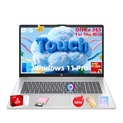 Image of HP 17.3 inch Touchscreen Business Laptop, AMD Ryzen 5 7430U (6-Core), 20GB RAM, 1TB SSD, Large Anti-Glare Display, Backlit Keyboard, WiFi 6, Windows 11 Pro, Ideal for Office & Students, w /Accessories