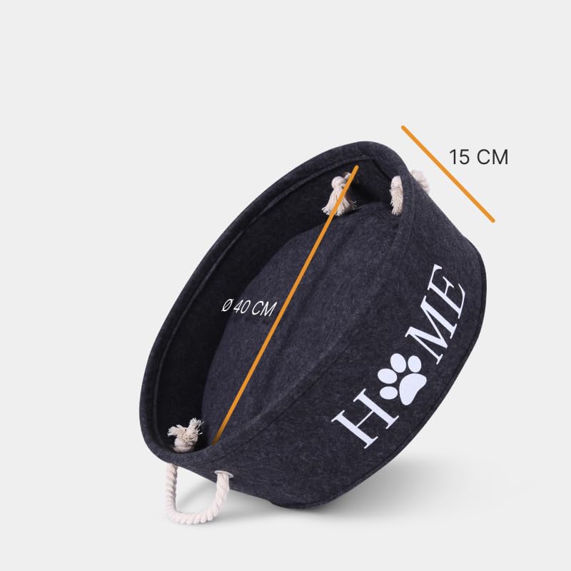 Bestlivings Katzenkorb Ø40cm - inkl. Kissen - Katzenbett Home - Katzenschlafplatz aus Filz rund, Filzbett für Katzen - Haustier Liegeplatz mit Henkel