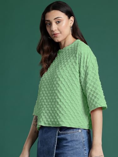 Image of Zilcon Womens Round Neck Drop Shoulder Crop top for Woman Half Sleeve Tops for Woman Stylish Western Bricks Wool Casual Crop Tops
