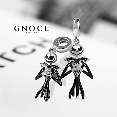 Gnoce Jack Skull Charms Sterling Silver Black Plated Pendant Halloween Dangle Bead Fit Charm Bracelet/Necklace Christmas Gift For Women Girls Wife Daughter #TOP2