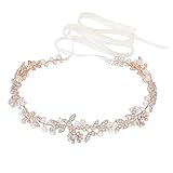 Ammei Rose Gold Vintage Bridal Crystal Headbands Wedding Headpieces Hair Pieces For Bride Bridesmaids Flower Girl Prom Hair Accessories With Ivory Ribbons Hair Vines