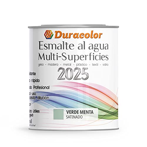 Esmalte al Agua Multi Superficie - Color Satinado Verde Menta - 250ml - Acabado Brillante - Sin Olor - Resistente a Golpes, Roces y Manchas - Antioxidante - Rápido Secado - Duracolor