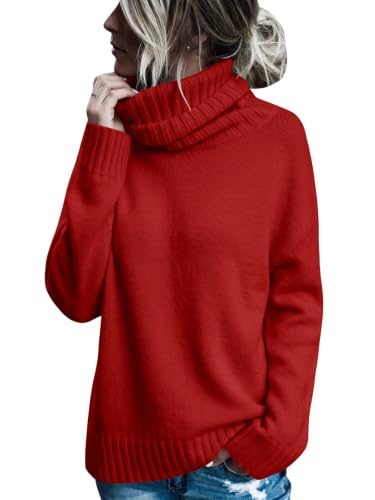 Image of FISACE Womens Oversized Turtleneck Pullover Sweater Cable Knit Sweater Tops
