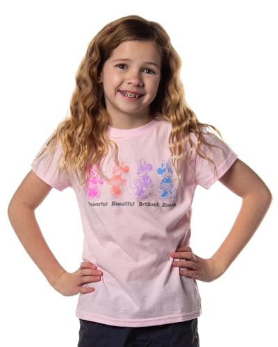 Disney Girls' Minnie Mouse Powerful Beautiful Brilliant Brave Kids Short Sleeve Crewneck T-Shirt