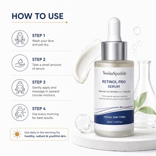 Image of SwissSparkle Retinol Serum for face | 30 ml | Advanced Skin Renewal Face Serum | Helps Improve Skin Texture, Supports Even Tone & Deep Nourishment for Healthy-Looking Skin | for Men and Women