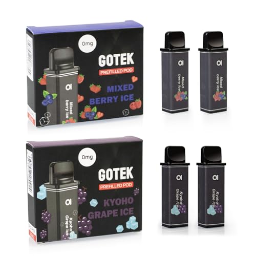 5ML アスパイア GOTEK X 交換用 pod 充填済み カートリッジ 4個入りアスパイア 抵抗値 0.8ohm プレフィルド ポッド vape ベイプ 電子タバコ ニコチンフリー (1箱ブドウ+1箱ブルーベリーベリー)