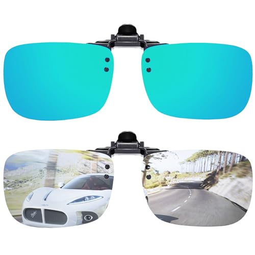 Image of Polarized Flip up Clip-on Sunglasses 2 Pack Anti-Glare UV400 Lens for Fishing Driving over Prescription Glasses