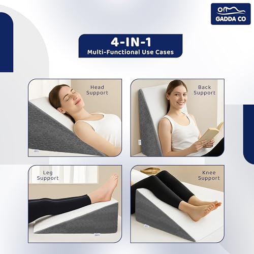 Image of GADDA CO Wedge Pillows for Bed | Premium Memory Foam Orthopedic Wedge Cushion for Sleeping, Acid Reflux & GERD Relief | Back Pain, Snoring & Leg Elevation | Pregnancy Support | White & Grey