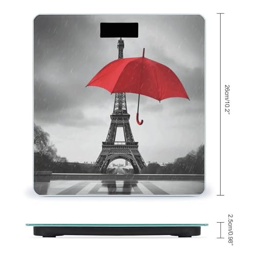 Báscula de baño con diseño Torre Eiffel y paraguas rojo miniatura 2