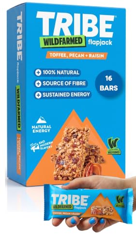 TRIBE x Wildfarmed Vegan Flapjack Bars - Toffee Pecan & Raisin Oat Bars (16 x 50g Multipack Box) | Healthy Energy Snacks | Source Of Fibre Natural Ingredients | Sustainable Oats | Breakfast Bars