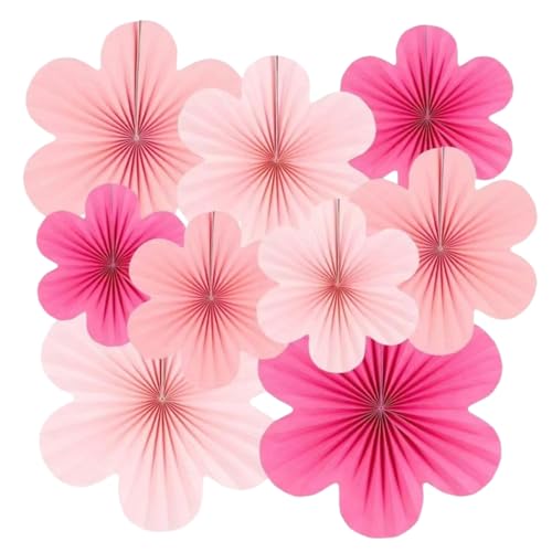 JYNXOR 9pcs Ventagli di carta fiori di carta appesi ventagli di carta decorazione ghirlanda per compleanno matrimonio laurea festa bambini festa(Rosa)
