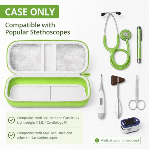 Image of Stethoscope Case for 3M Littmann Classic III /Cardiology IV, Light-Green | for MDF Acoustica Stethoscopes, for Nurses, Doctors, Nursing School Essentials, Students, Clinic, EMS, Travel, Hard Bag Only