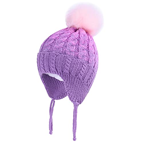Chuangli Toddler Boys Girls Winter Hat Baby Kids Ear Flap Beanie Hat Warm Fleece Knit Beanie For Kids Fur Pom Hat #TOP19