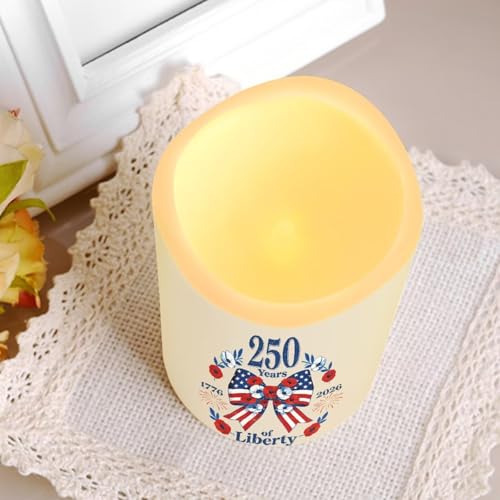 Image of 250 Years of Liberty Electric Flameless Candles Bow Flowers LED Battery Operated Remote 250th Anniversary Fourth of July Lamp Patriotic Decor for Home Patio Celebration Set of 4