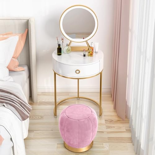 Escritorio de maquillaje con cajones de almacenamiento, espejo y luces, mesa de maquillaje de madera con taburete para dormitorio o vestidor