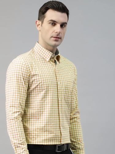 Image of IndoPrimo Men's Poly Cotton Casual Regular Fit Small Checks Shirt Long Sleeves - Airlift