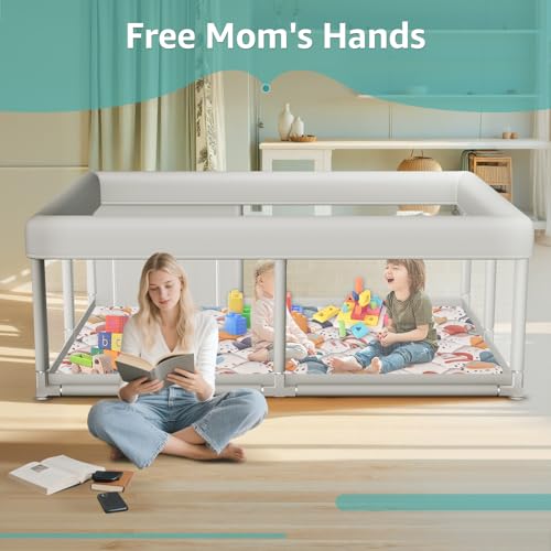 Image of 65 x 50 Inch Baby Playpen with Mat, PlayPen for Babies and Toddlers, Sturdy Safety Play Yard for Indoor & Outdoor with Zipper Gates