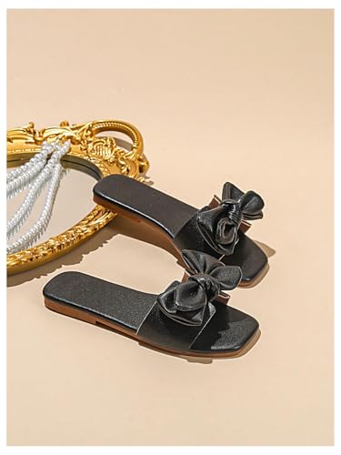 Image of GORGLITTER Girl's Bow Slip on Sandals Square Open Toe Flat Sandals for Outdoors