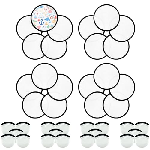 YEAHACLUB 20PCS Foldable Flying Disc Fans with Bags, 9.8'' DIY Handheld Black Egde Fabric Folding Fan for Outdoor Game Activities Birthday Party Favors Gifts, White