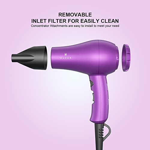 Wazor Compact 1000W Blow Dryer For Kids & Pour Painting Mini Travel Hair Dryer For Rv, Ionic Lightweight Dryer With Concentrator, Cool Shot Button, Purple #TOP5