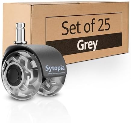 Sytopia Office Chair Wheels Replacement Set of 25, 11x22mm Pin Office Chair Castors for Hardwood Floor, Carpet, Smooth and Silent Gliding, Safe for All Floors (Grey, Not Compatiable with 1KEA)