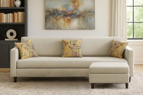 Image of Casaliving Premium Lifestyle Fabric 5 Seater L Shape Sofa Set 4 Seater Modern Sofa Set & Ottoman for Living Room (Cream Color)