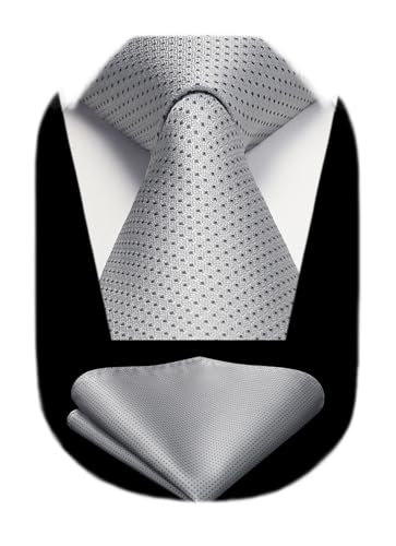 Image of HISDERN Polka Dot Ties for Men Classic Silk Ties and Pocket Square Formal Business Necktie Handkerchief Wedding Party