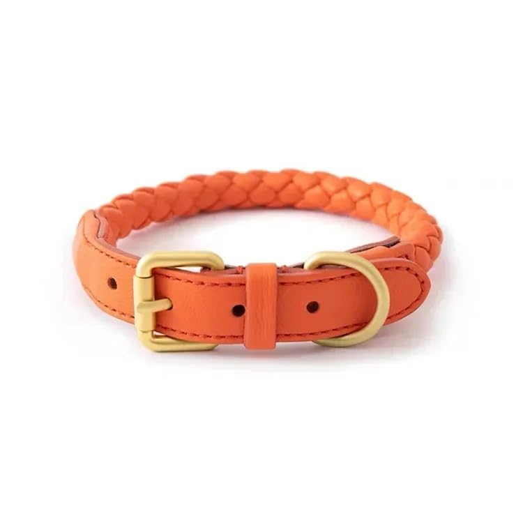 Collier pour chien en cuir tissé main orange S | Confort artisanal