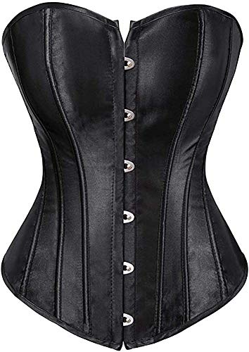 Corset Top - Corsets for Women - Black Corsette - Bustier Waist Cincher Shaper Boned Satin Lace Up Vintage - Size XL
