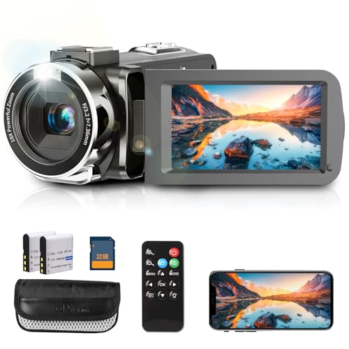 4K Video Camera Camcorder with IR Night Vision, WiFi Digital Camera, 18X Digital Zoom, Vlogging Camera for YouTube, Kids Video Camera, Built in Microphone, Remote, 2X Batteries