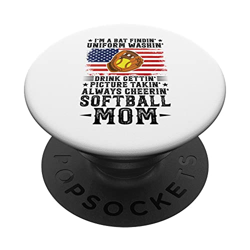 I'm a bat findin washin' softball mom softball PopSockets Swappable PopGrip, Black