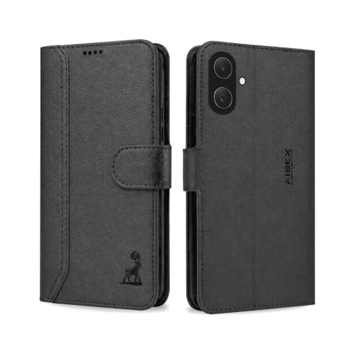 Image of AIBEX Compatible for Samsung A07 5G / Samsung F70E 5G / Samsung M17E 5G Flip Cover Leather Finish | Inside TPU with Card Pockets | Wallet Stand | Complete Protection Flip Case Black