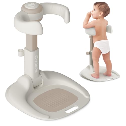 Cmore Baby Shower Stand - Smooth Holder Arms with Adjustable Height Stable Support Base Anti-Slip Mat & Floor Pads ABS Plastic (BPA-Free) Foldable - Suitable for Infants & Toddlers 6-36 Months