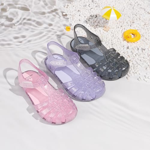 Sawimlgy Toddler Girls Jelly Sandals Summer Beach Closed Toe Crystal Princess Dress Flat Little Kid T-strap Rubber Sole Shoe2
