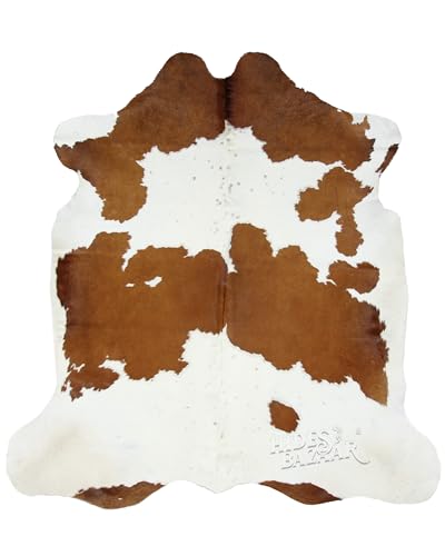 HIDES BAZAAR Classic Brown and White Cowhide Rug Premium Cow Rugs for Living Room, Bedroom and Office - Real Cowhide Rug with Brown and White Pattern - Authentic Leather Cow Hide Rugs 6x6-7 ft