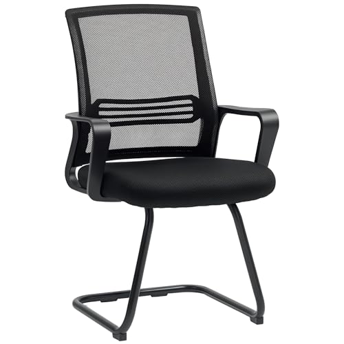 HOMCOM Chaise de Bureau Ergonomique sans roulettes, Chaise de réunion rembourrée avec Base à roulettes pour Salle de conférence à Domicile, Chambre à Coucher,...