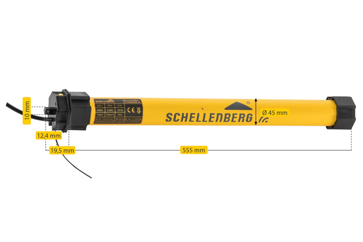 Schellenberg 21107 Motore tapparelle elettriche con radio nuova generazione, Mini Premium 6 Nm, fino a 4 m² di superficie, per albero da 40 mm, 868.4 MHz, set completo compreso il cuscinetto a muro