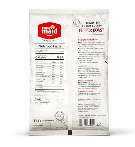 Image of COOKMAID Pepper Roast -300g | Kerala Style Pepper Roast Masala | Ready to Cook Curry Paste for Chicken, Egg & Duck Roast | Spicy South Indian Gravy Base | No Preservatives | Serves 5-6