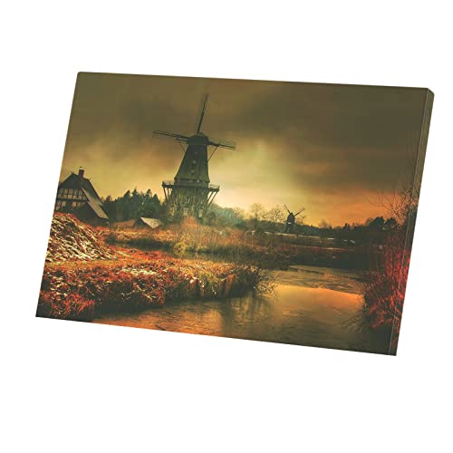 Toile imprimée moulins à vent paysage d'automne pour habiller un grand mur vide et triste 90x60