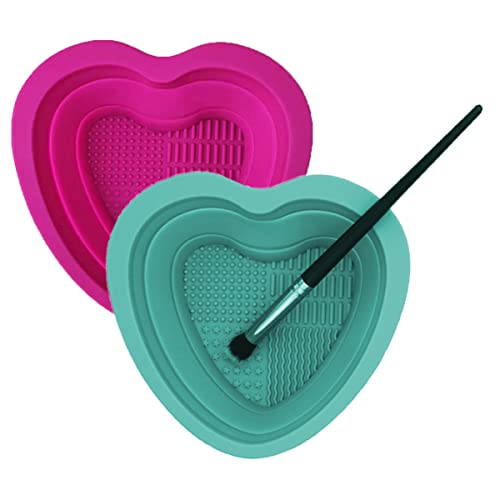 Lucktao 2 pièces de nettoyant pour pinceaux en silicone, nettoyant pour pinceaux, tampon de nettoyage pour pinceaux de maquillage en forme de cœur, tampon de nettoyage pour pinceaux de maquillage Cover