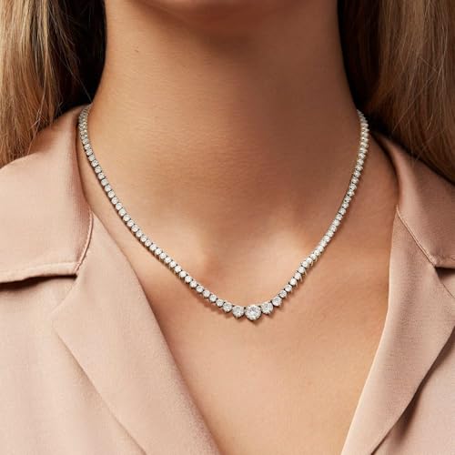 Gradual Moissanite Tennis Chain Necklace:925 Sterling Silver 14k White Gold Plated Elegant Moissanite Necklace Dainty Simple Trendy Lab Diamond Jewelry Hypoallergenic Fashion Party Prom Wedding Birthday Gifts for Women4