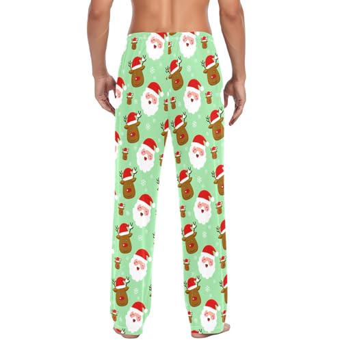Santa Claus and Elk Men's Pajamas Pants Cotton Sleep Bottoms Pants Lounge Sleepwear - S3