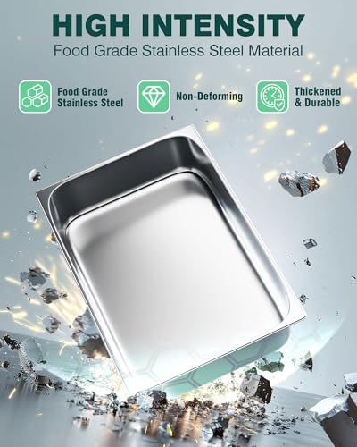 WantJoin Steam Table Hotel Pans 1/1 Full Size 4 Inch Deep 6 Pack, Stainless Steel Metal Tray Sets Food Storage Container for Restaurant Chafing Dishes Commercial Buffet Warmer Catering Supplies