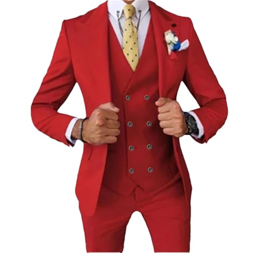 Costume homme rouge 3 pièces grande taille 3XL coupe slim ajustée sans inconfort