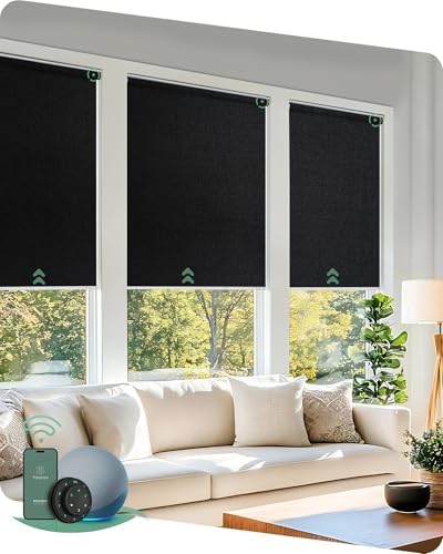 Yoolax Motorized Blinds with Remote, Blackout Smart Blinds for Windows Motorized Roller Shades, Automatic Window Shades Work with Alexa for Bedroom Living Room, Custom Size (Fabric Black)