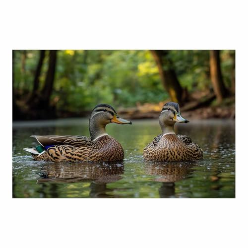 Tableau canards nageant en forêt TERUEA 70x100cm pour déco salon